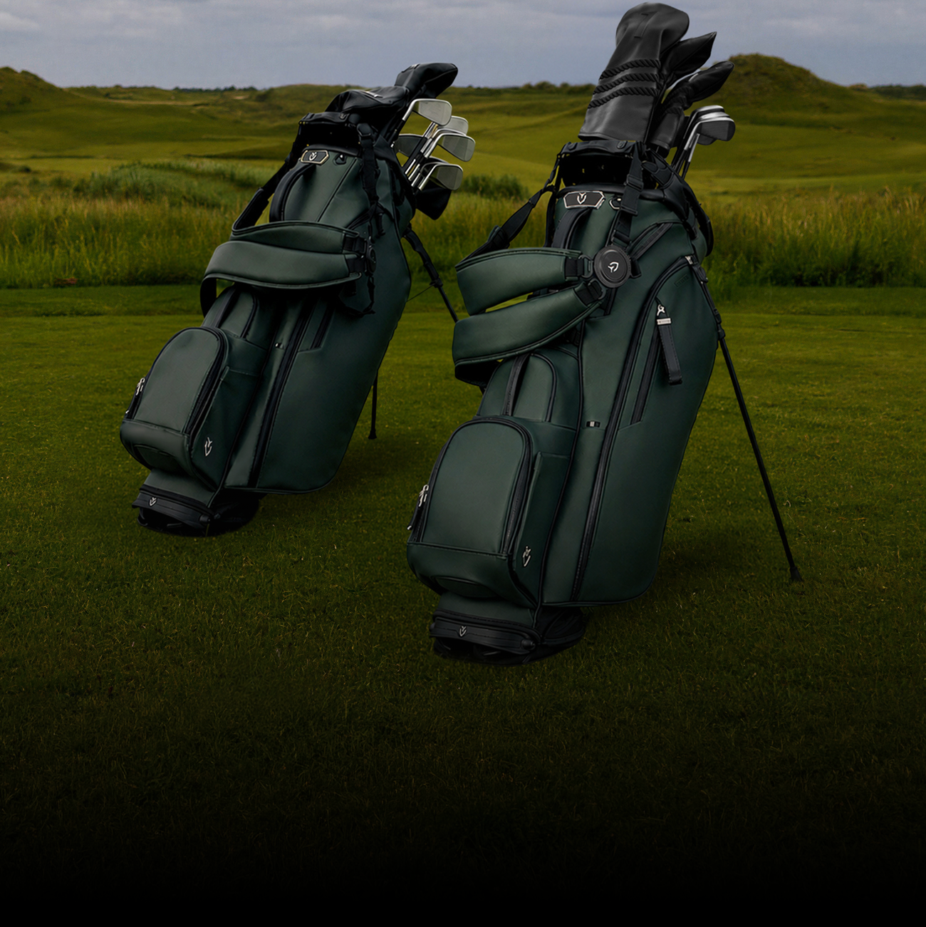 Player series golf bags in Eden colorway on grass