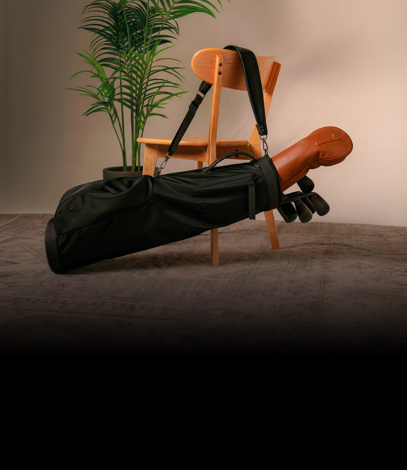 Sunday carry golf bag hanging on a chair