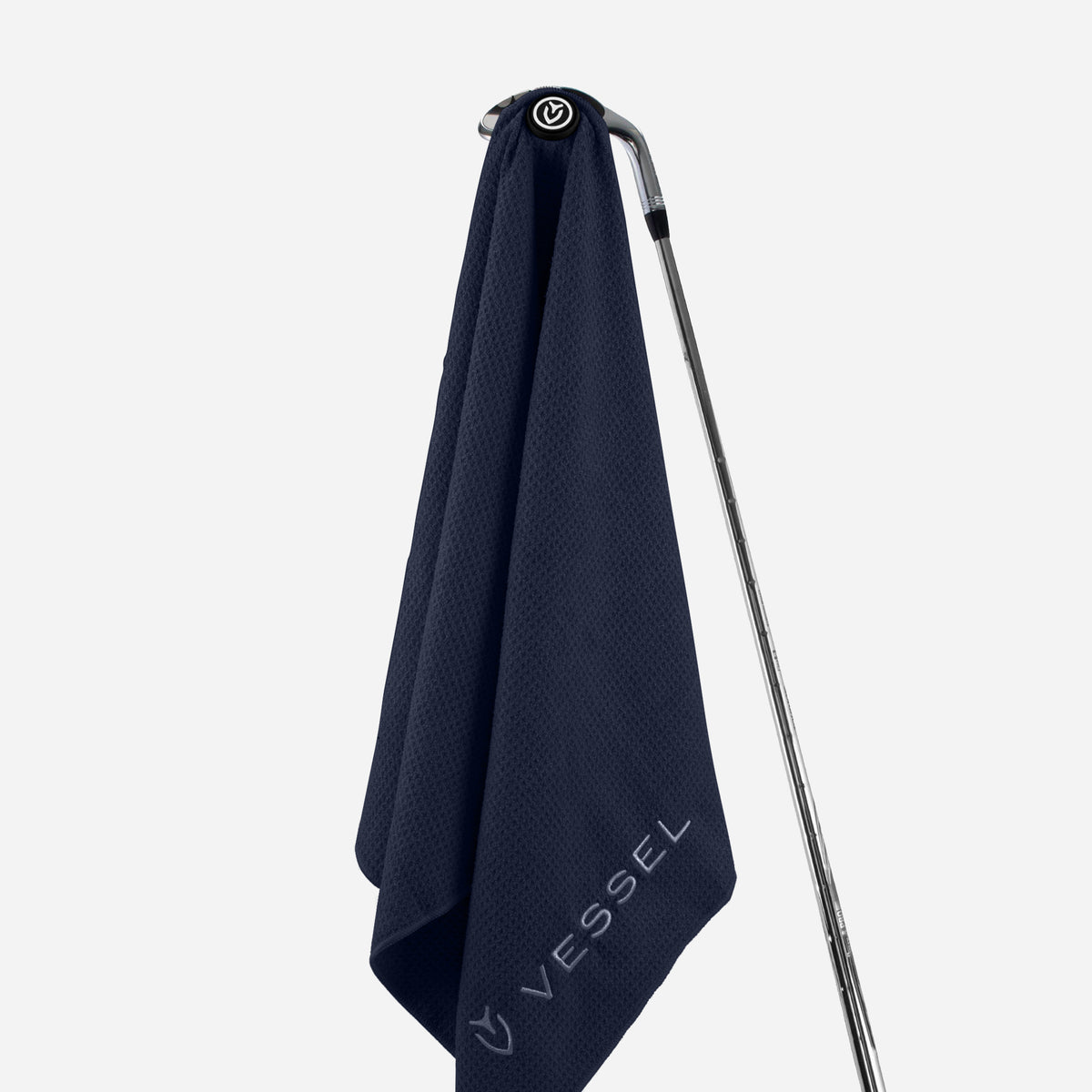 Navy Magnetic Golf Towel | 20" x 40" attached to golf club #color_navy