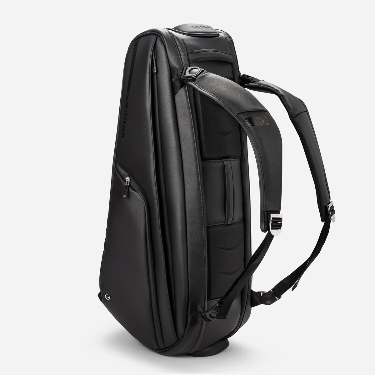 Baseline 2.0 Racquet Bag standing showing backpack strap option #color_pebbled black