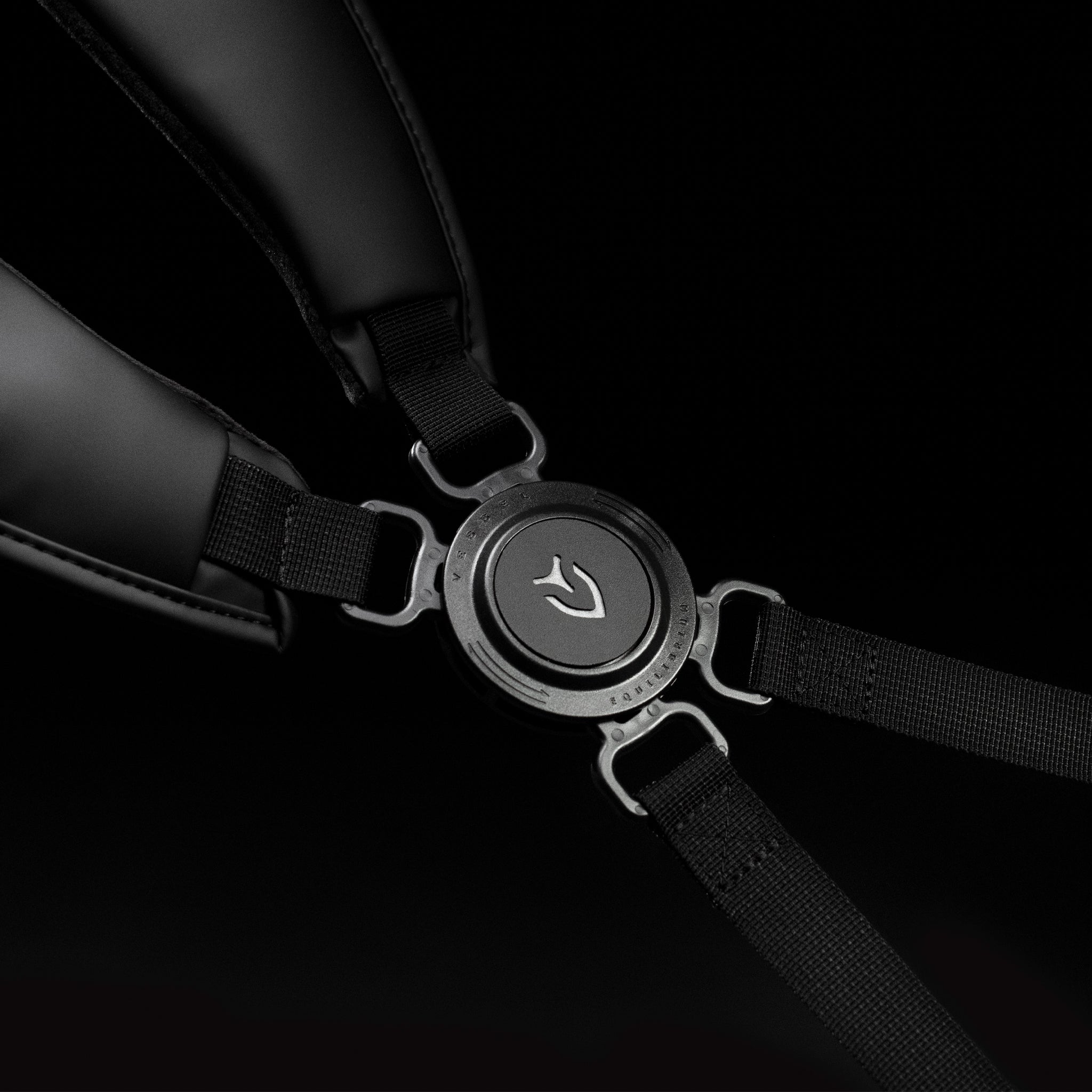 Close up image of a black Equilibrium 2.0 Double Strap in a black studio 
