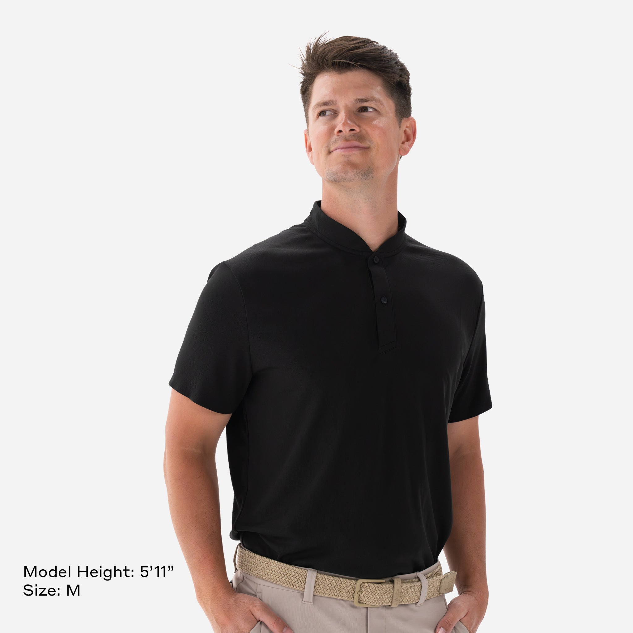 Model is 5'11" and wearing size M Performance Blade Collar Polo Black