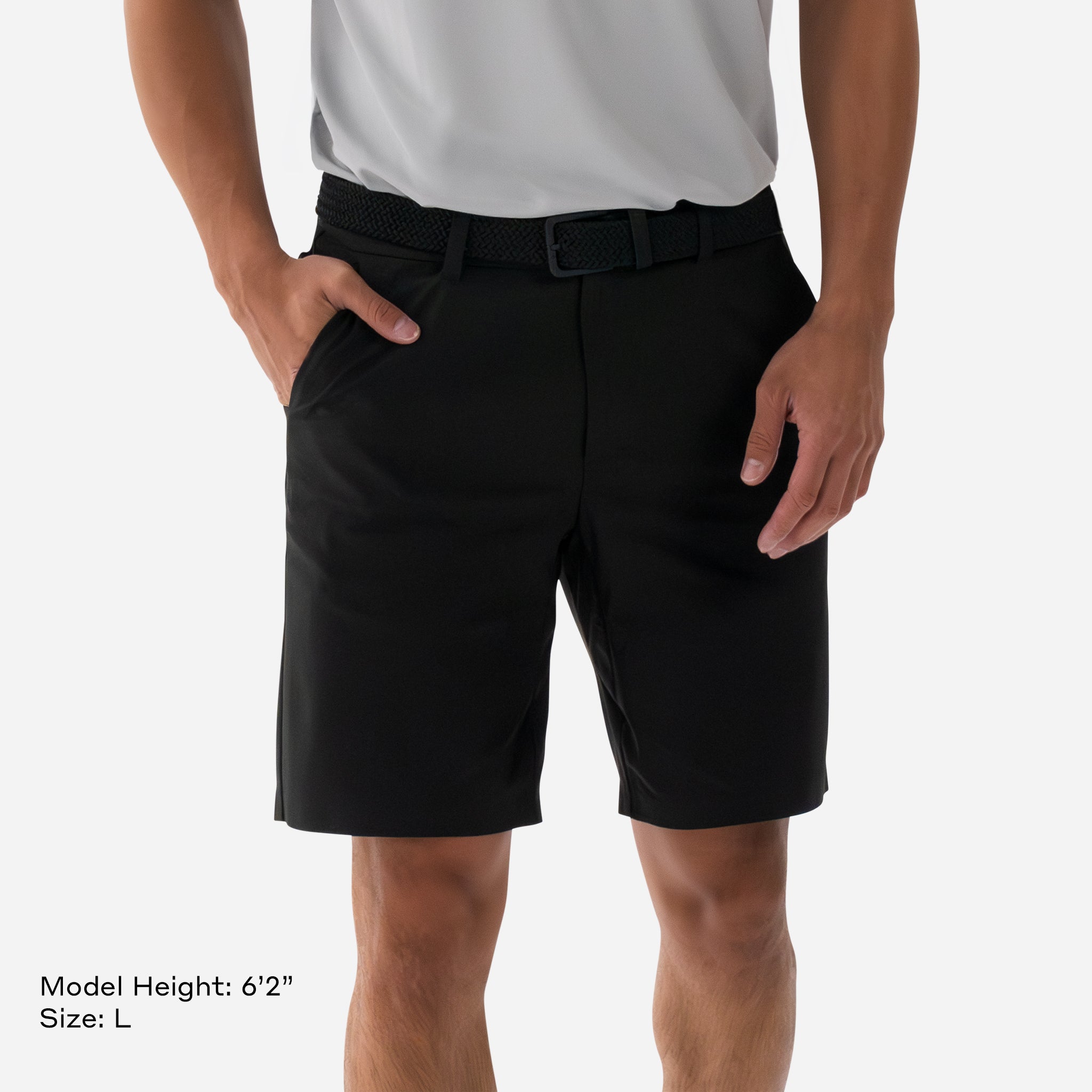 Model Height 6'2" Size L Black 5 pocket short