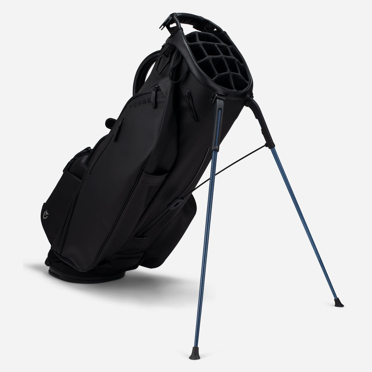 Carbon Fiber Leg Set on a black golf stand bag #color_blue