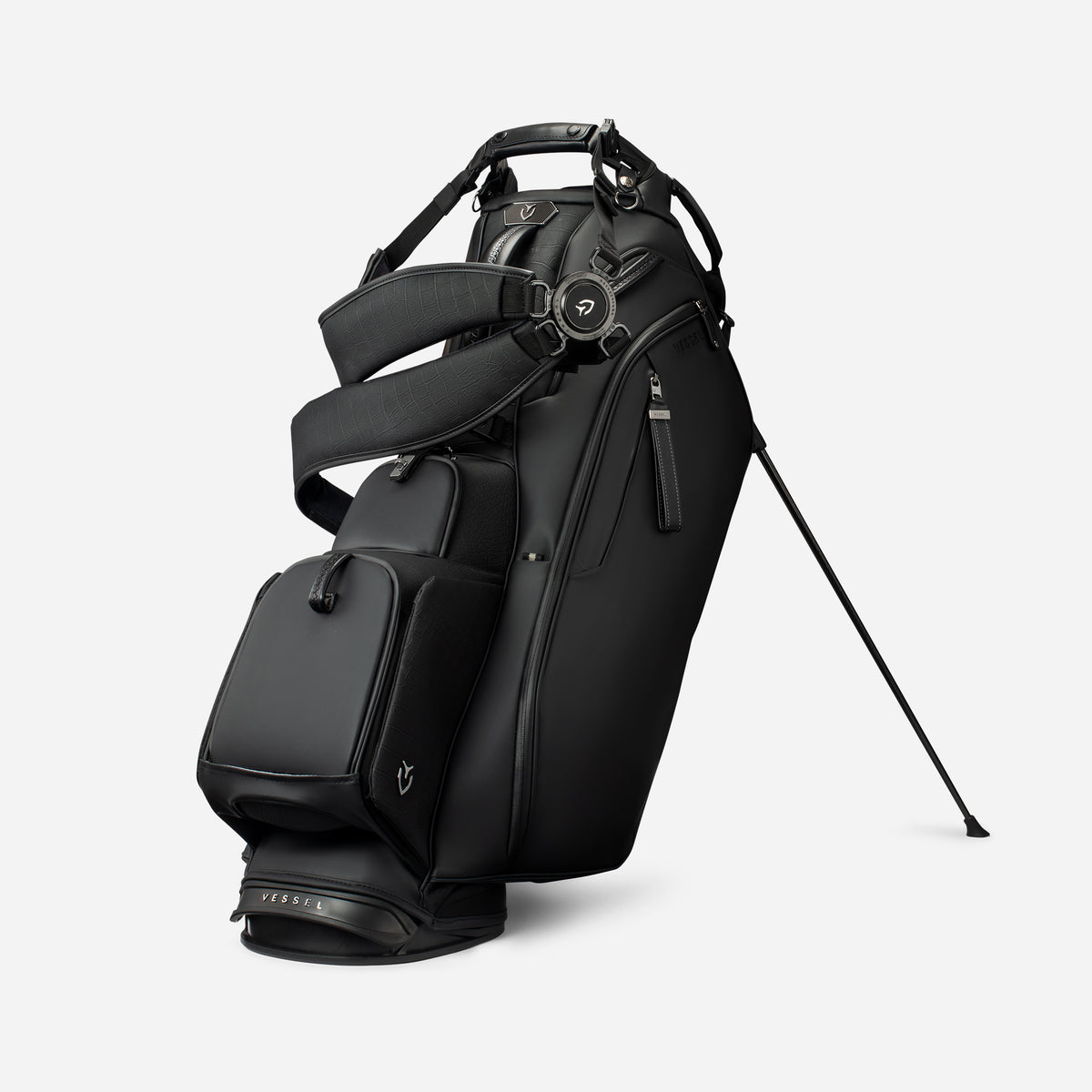 Player VI Pro Stand Croc Black golf bag with double strap attached