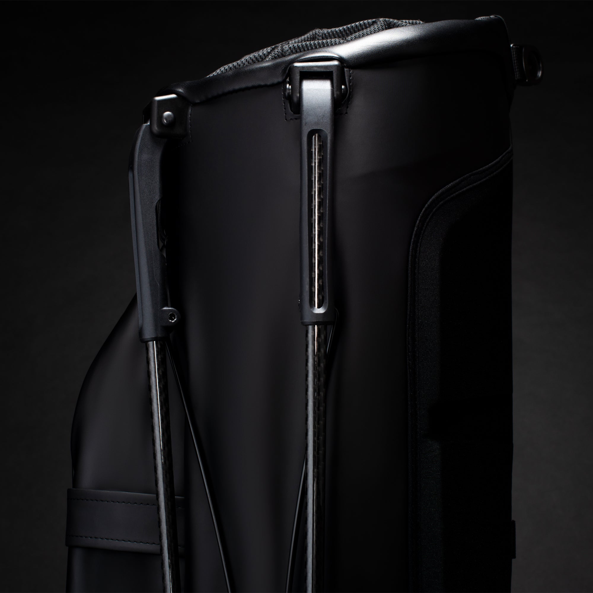 Close up of golf bag stand bag carbon fiber legs