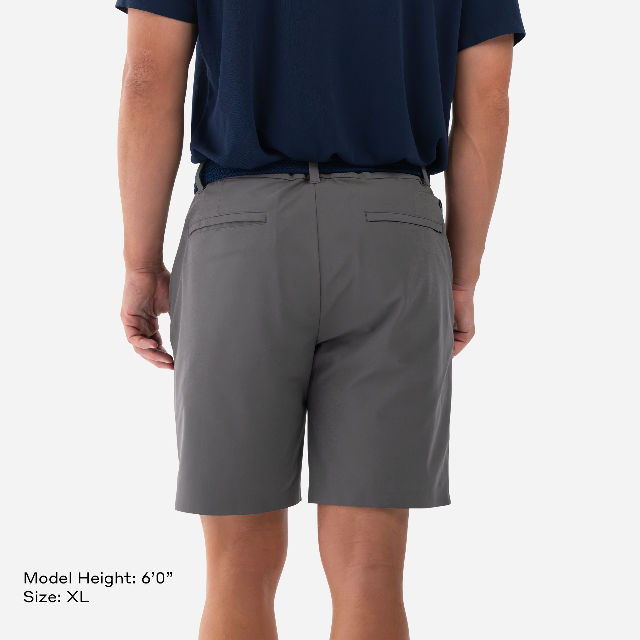 Model Height 6'0" Size XL Grey 5 pocket short backside