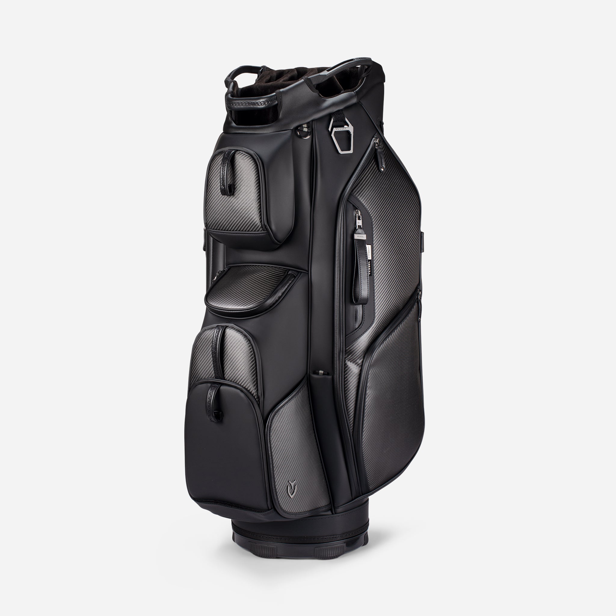 3/4 view on the Lux Pro Carbon Cart Bag on a white background.