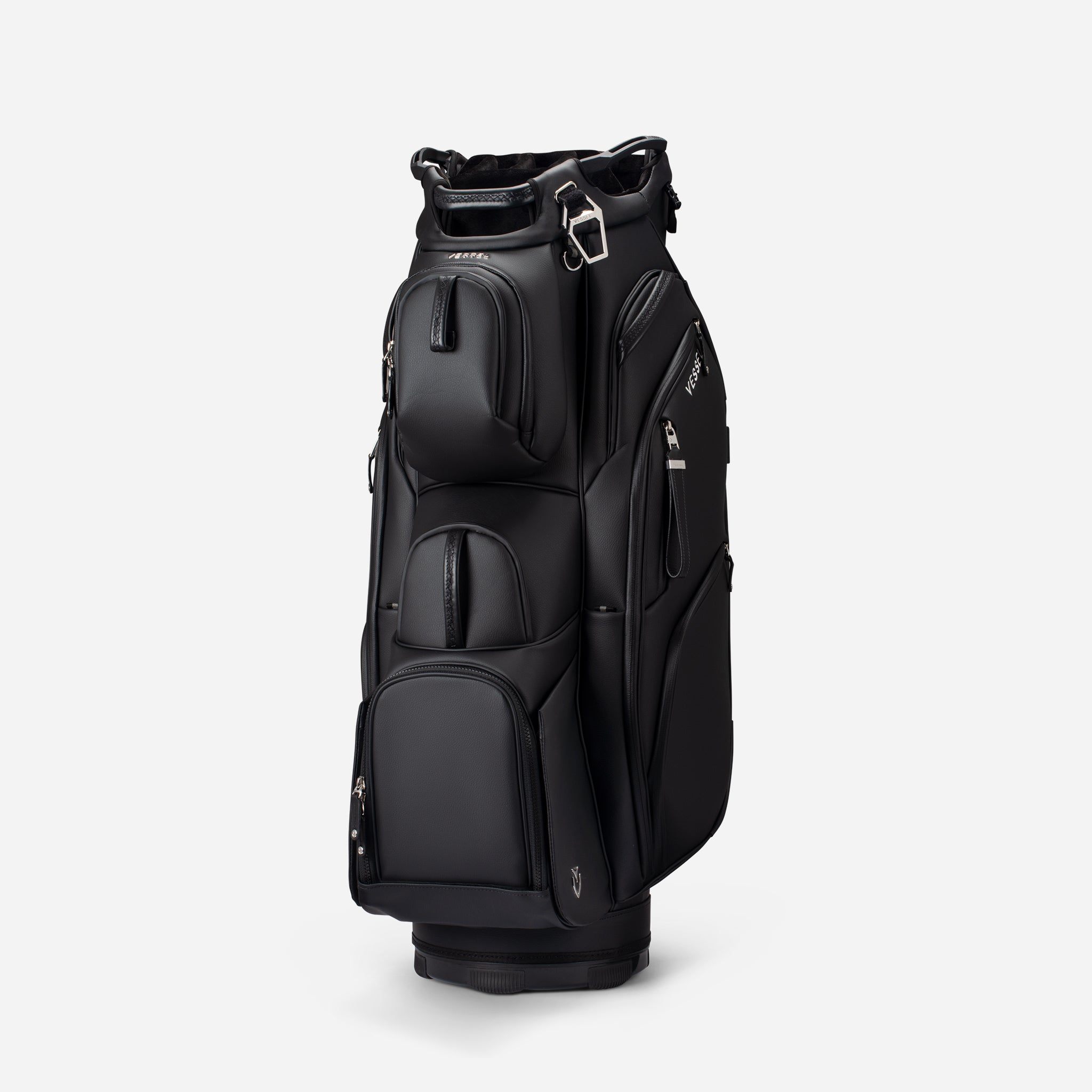 Black golf bag on a light gray background