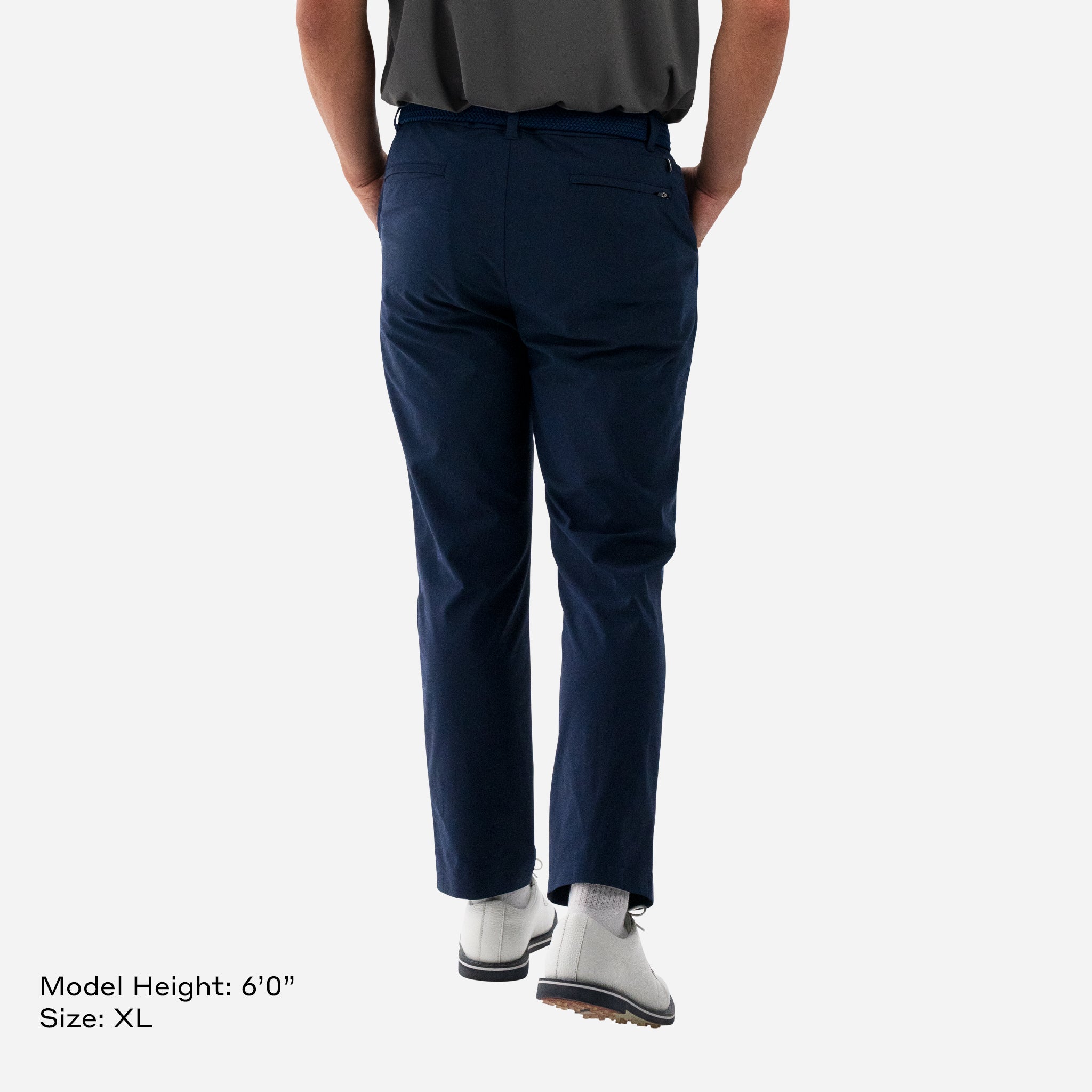 Model is 6'0" Wearing a size XL Performance 5-Pocket Pant Navy backside