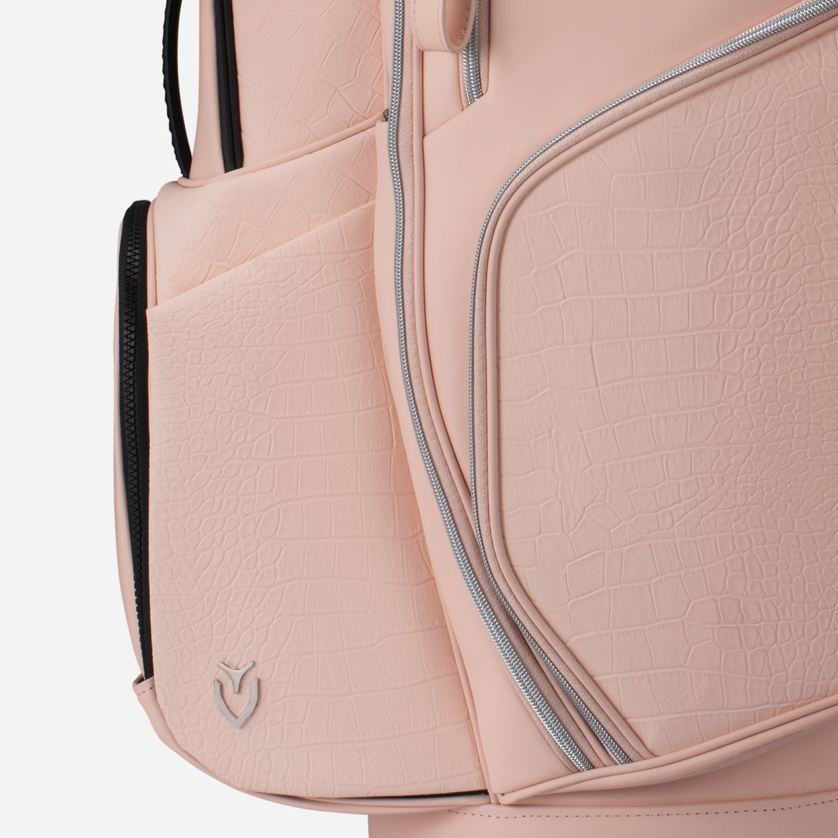 Close up of croc texture on Lux Pro Cart II Croc Blush water bottle pocket