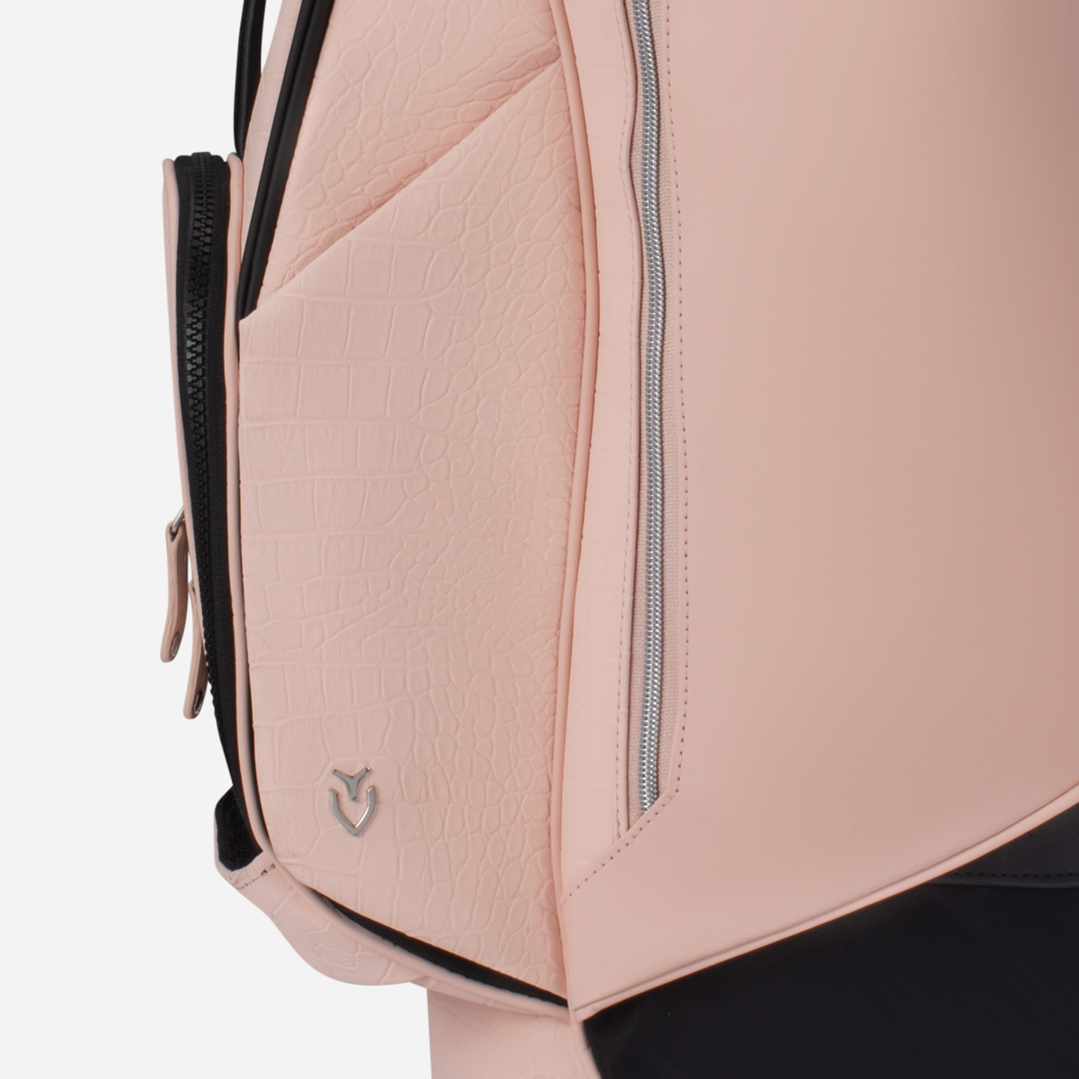 Close up of croc texture on Lux Stand Croc Blush water bottle pocket