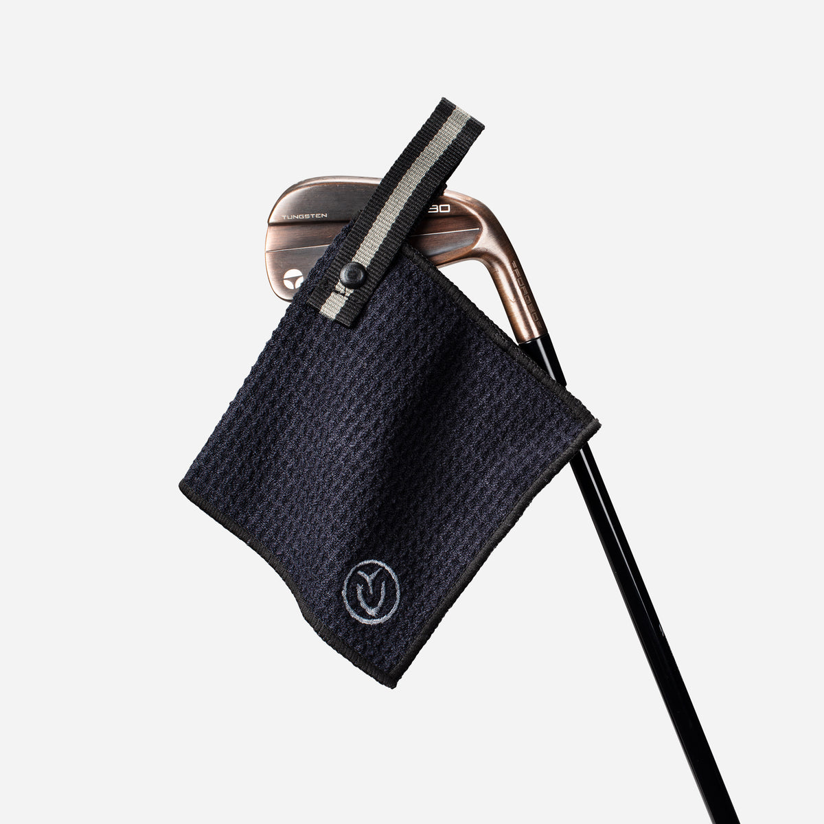 Black Magnetic Golf Towel | 5” x 5” attached to golf club #color_black