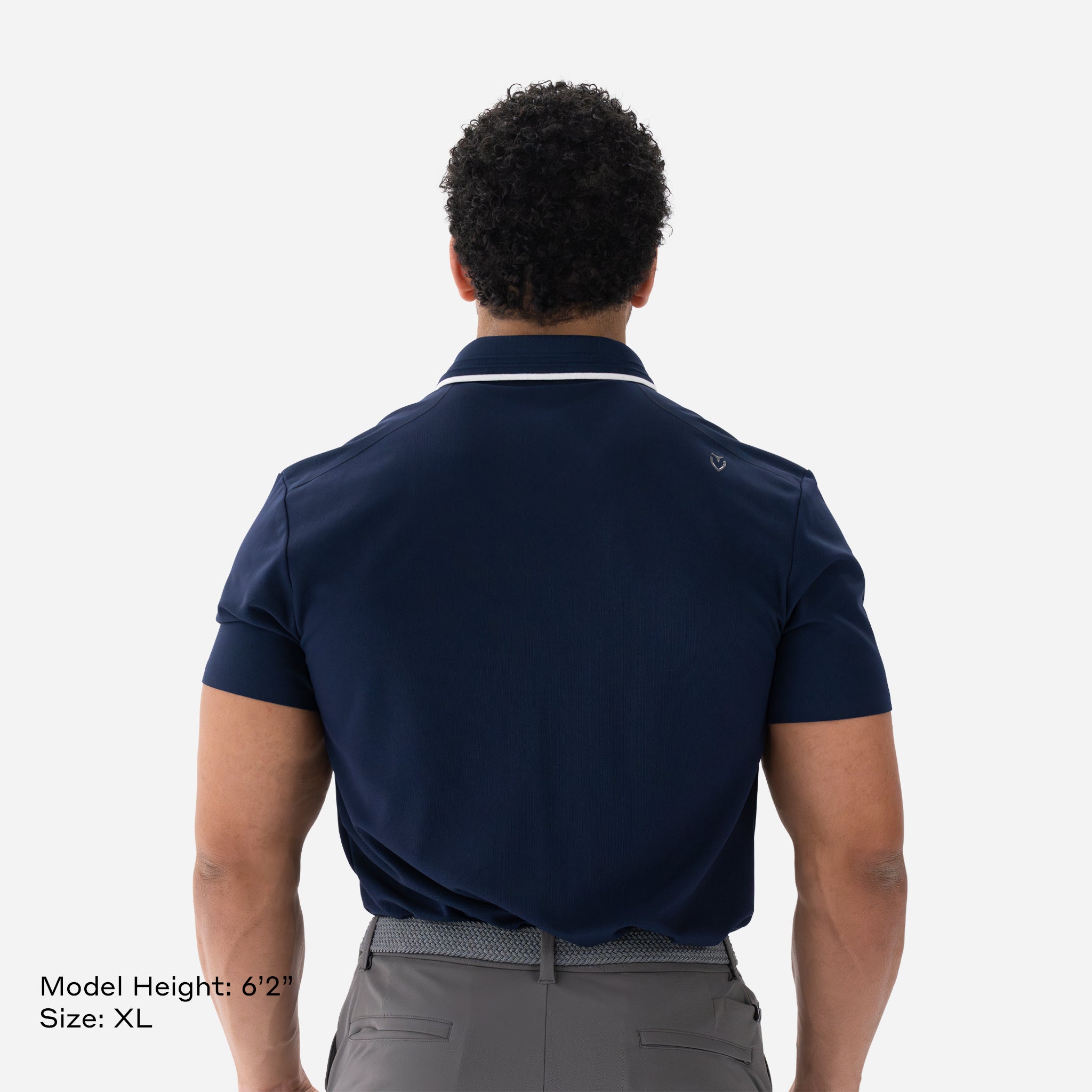 Model is 6'2" wearing size XL Performance Piqué Polo Navy