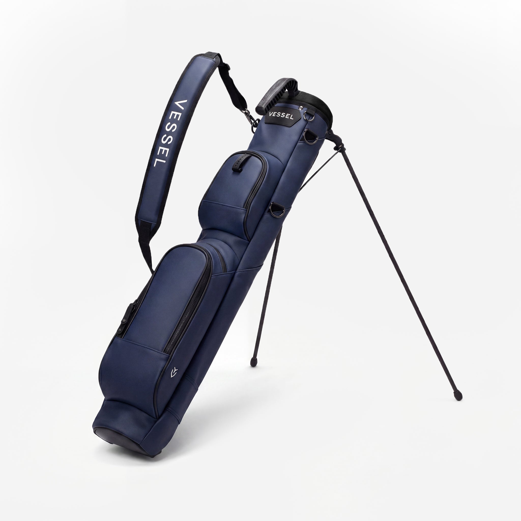 Navy Pencil Stand Bag with single strap attached #color_navy
