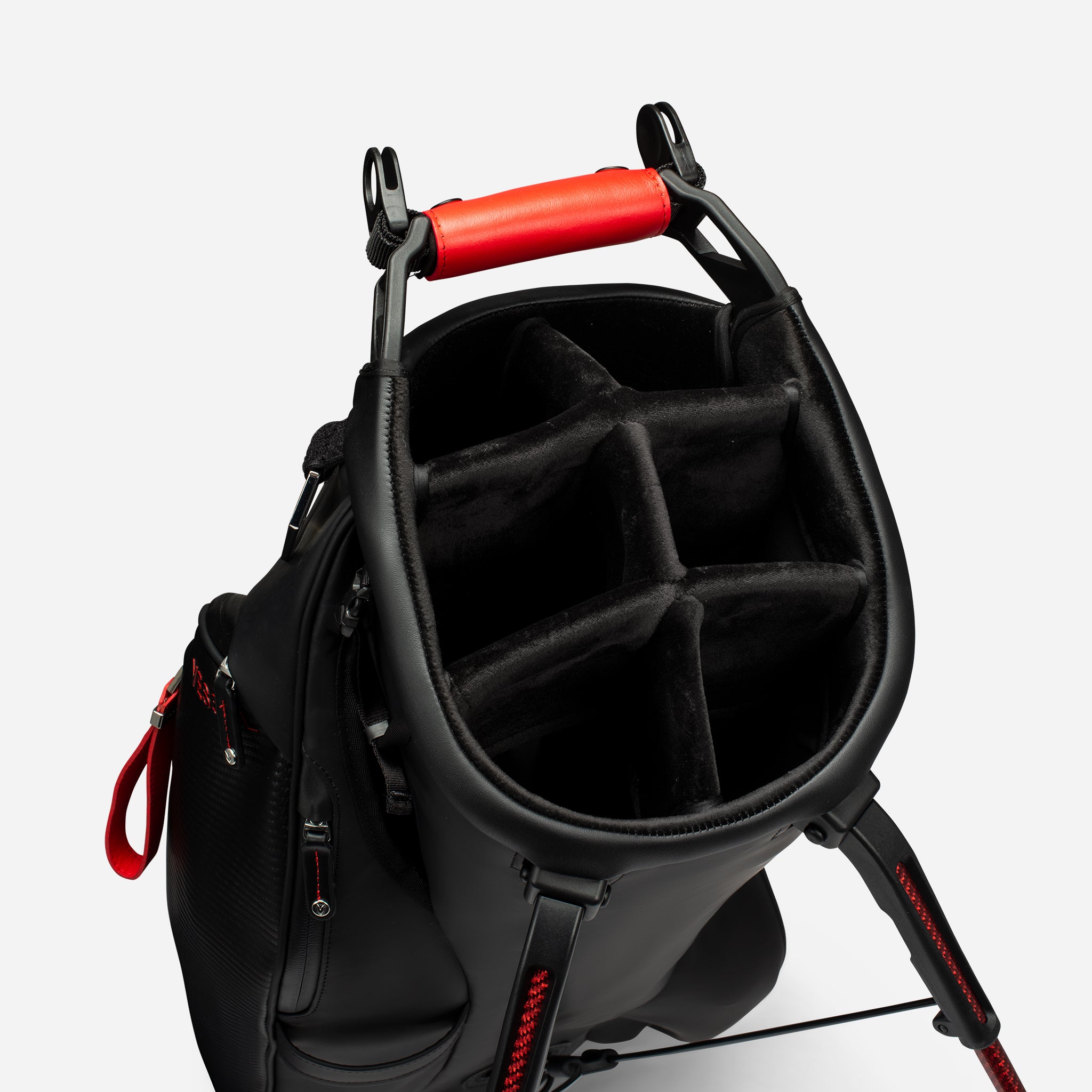 Top view of Nightfire Player V golf bag, showing 6 way dividers #size_6-Way