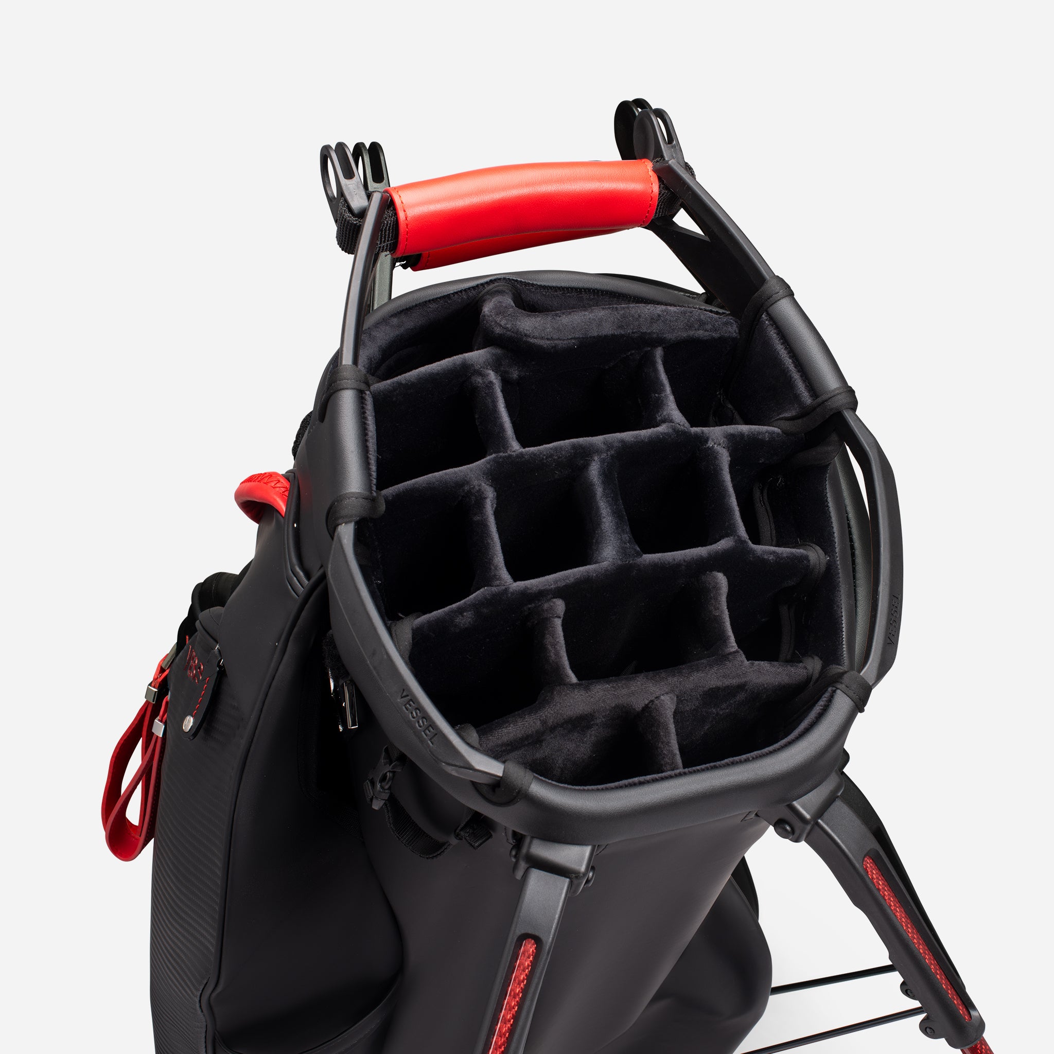 Top view of Nightfire Player V Pro golf bag , showing 14 Way dividers #size_14-Way