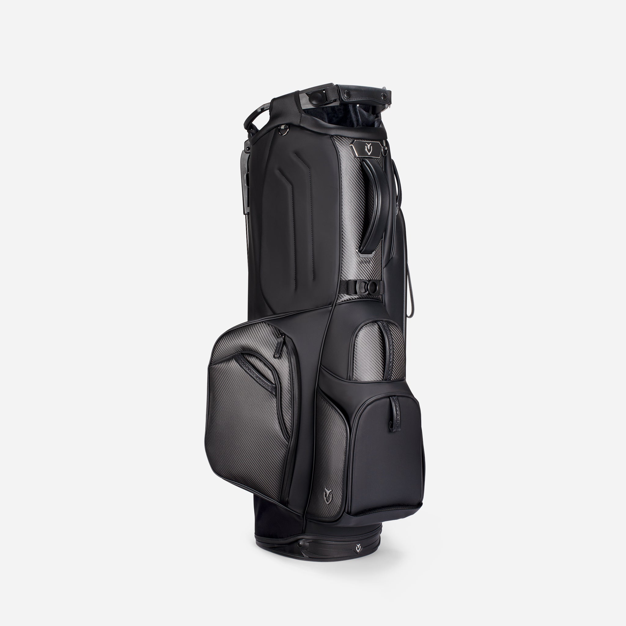 3/4 view of the Player V Pro Carbon Stand Bag on a white background.