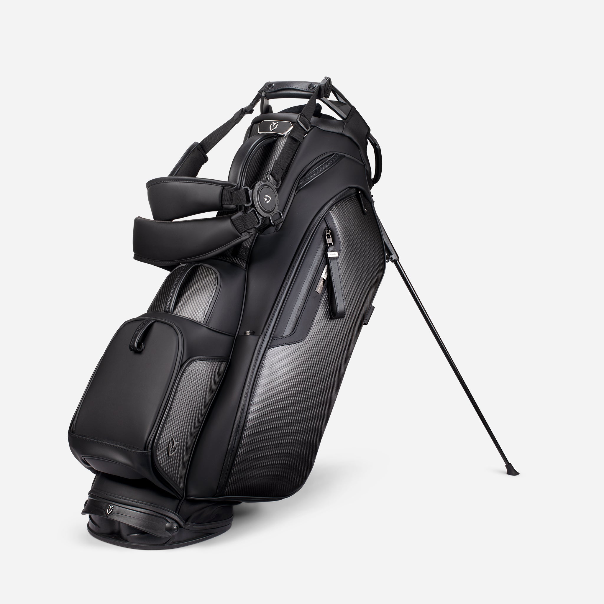 3/4 view of the Player V Pro Carbon Stand Bag on a white background