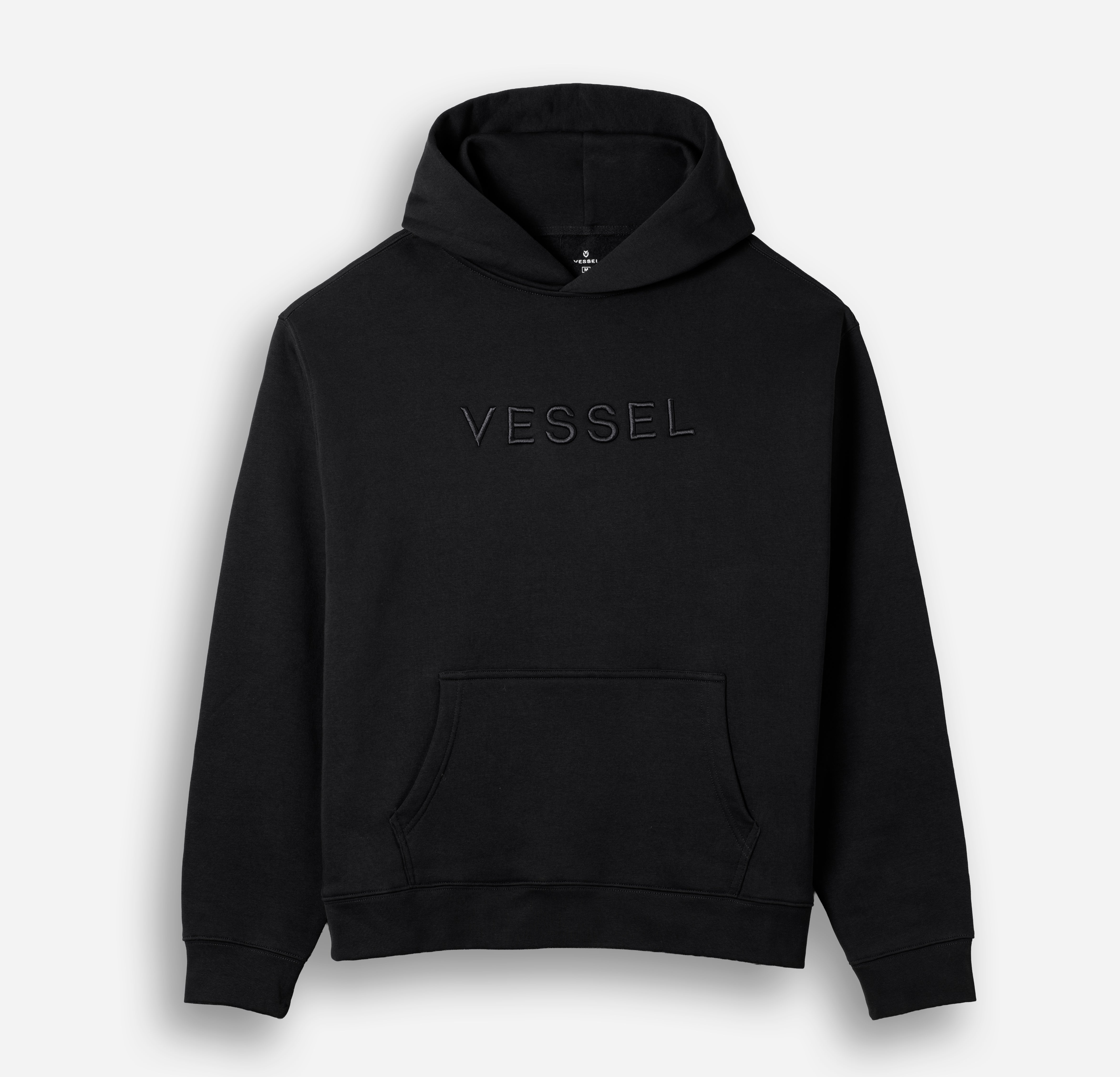 Black VESSEL Hoodie against a white background #color_black