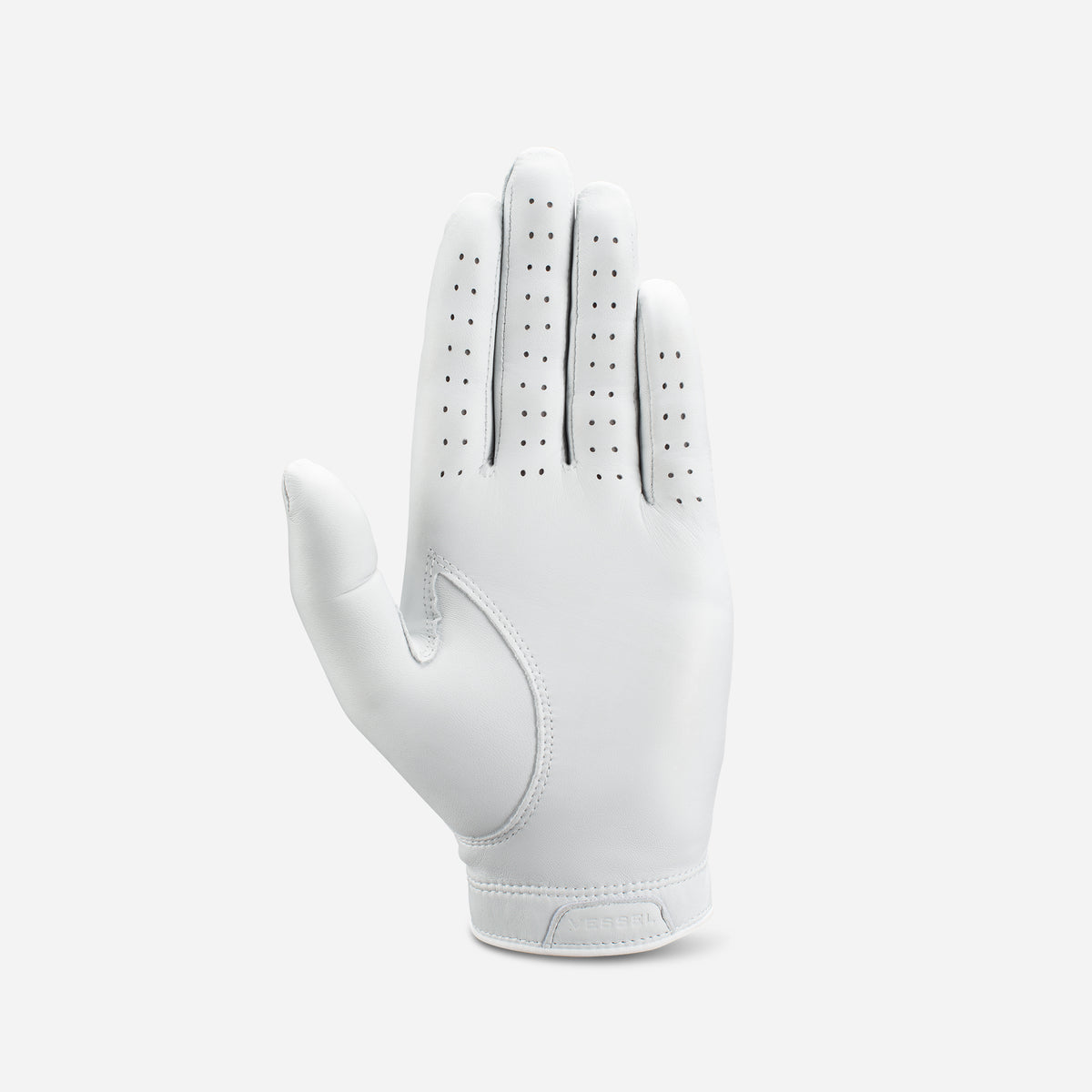 Palm of Left handed white VESSEL Lux Golf Glove #hand_left