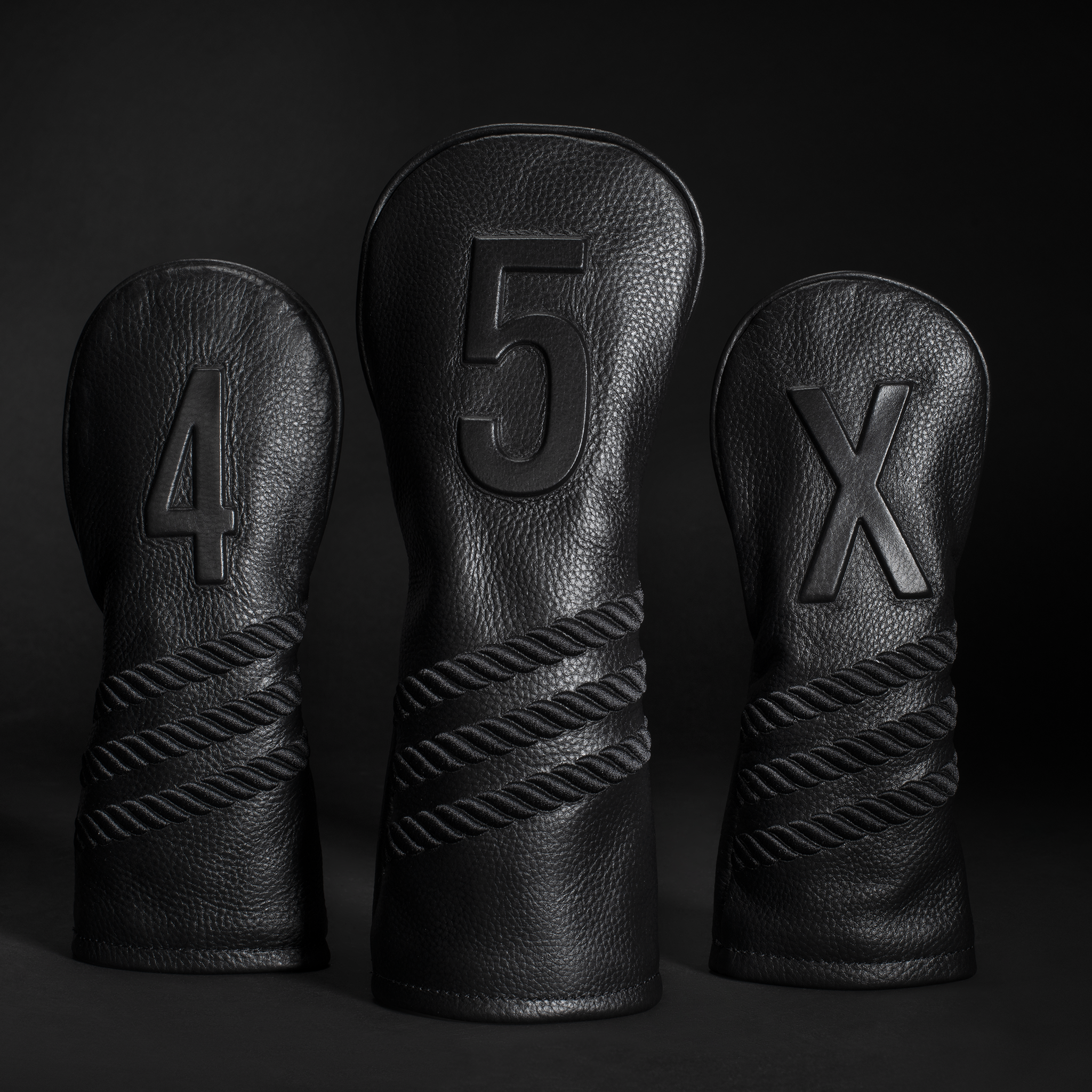 Black striped leather headcovers