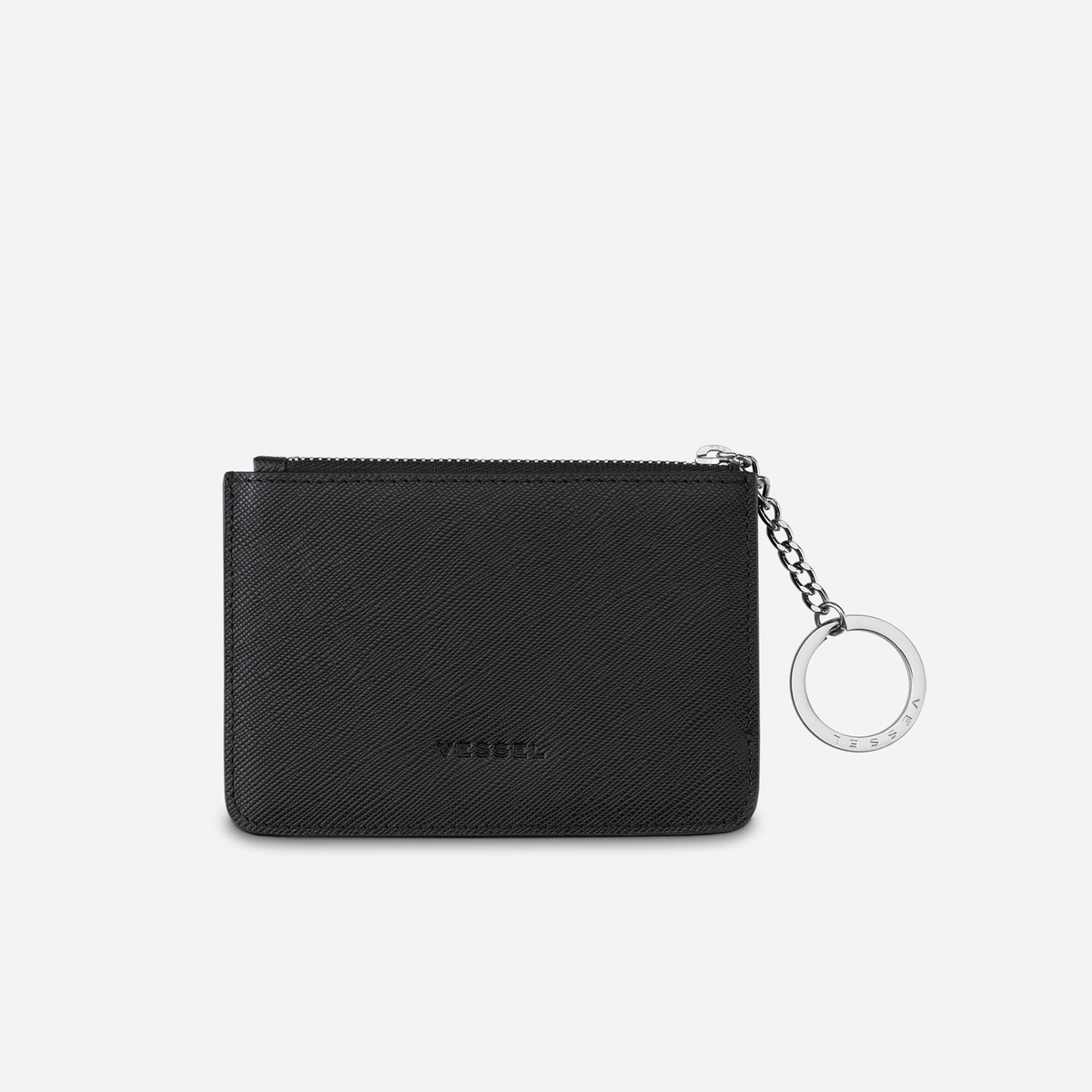 Leather Zippered Wallet against a white background #color_CROSSHATCH BLACK