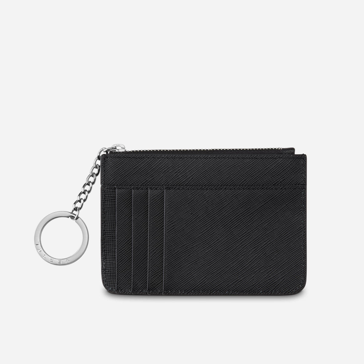 backside of Leather Zippered Wallet showing card pockets #color_CROSSHATCH BLACK